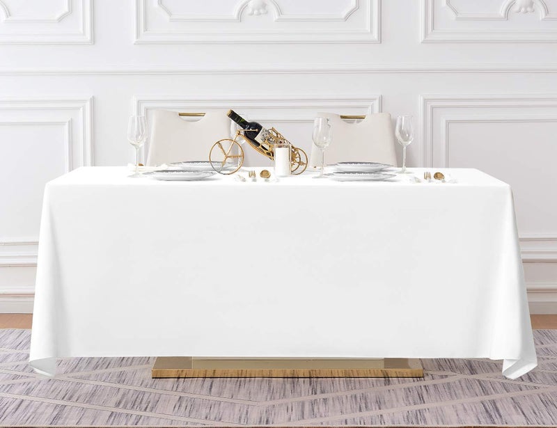 Surmente White Rectangle Tablecloth 90 x 132-inch Rectangular Polyester Table Cloth for Weddings, Banquets, or Restaurants - Image 5
